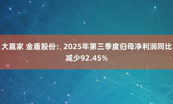 大赢家 金盾股份：2025年第三季度归母净利润同比减少92.45%